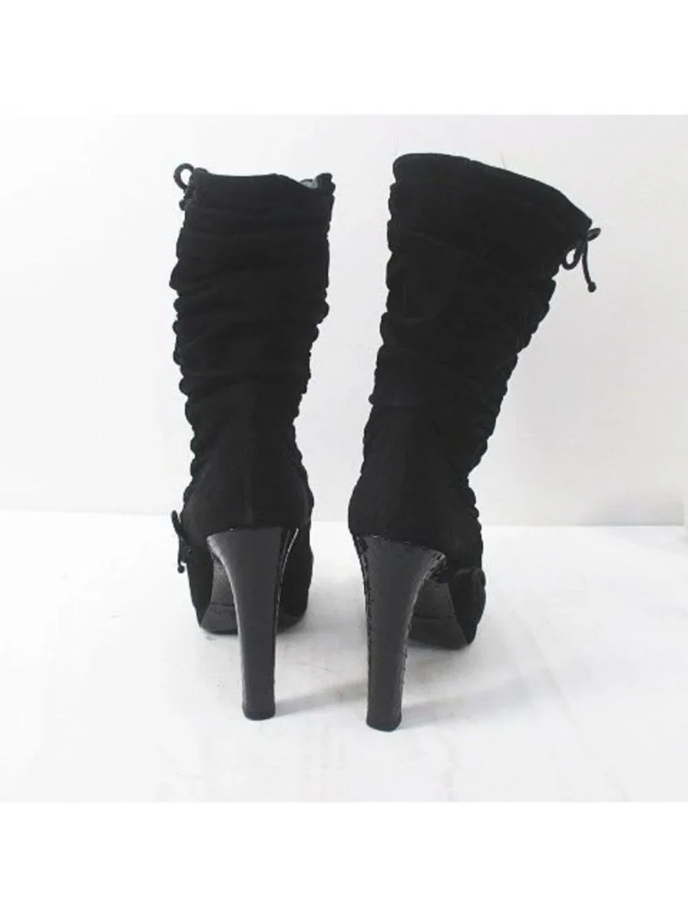 Gucci Middle Boots Side Gathered Ribbon Black Suede 38 - Picture 3 of 8
